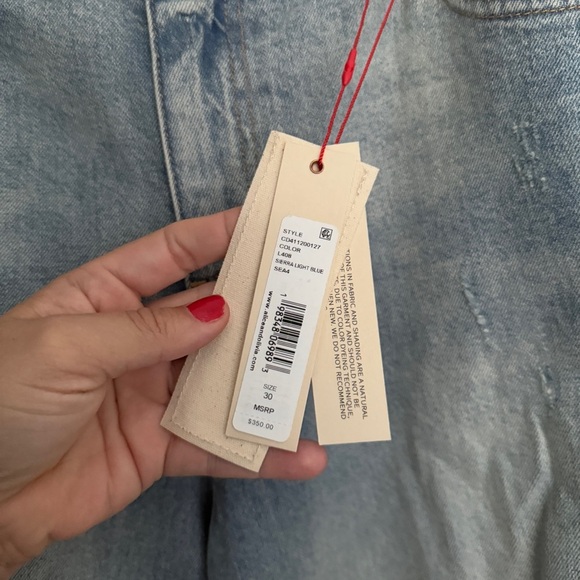 NWT Alice + Olivia Driggs Balloon Leg Barrel Jeans Sierra Light Blue Raw Hem - Picture 3 of 7